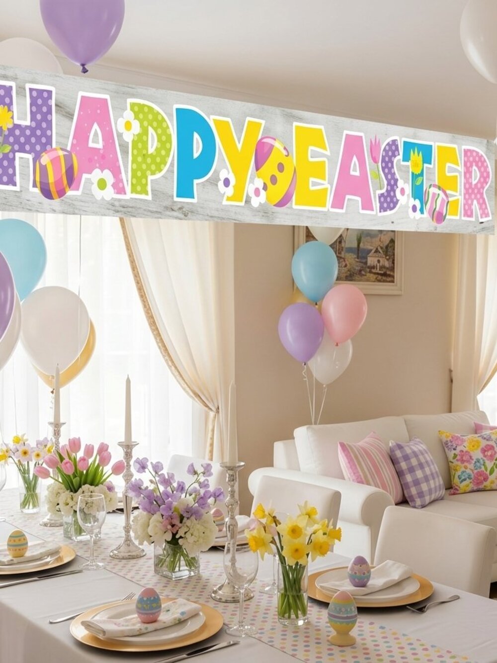 Vibrant Happy Easter Foil Banner - 9 Feet - Spring Holiday Party Decor